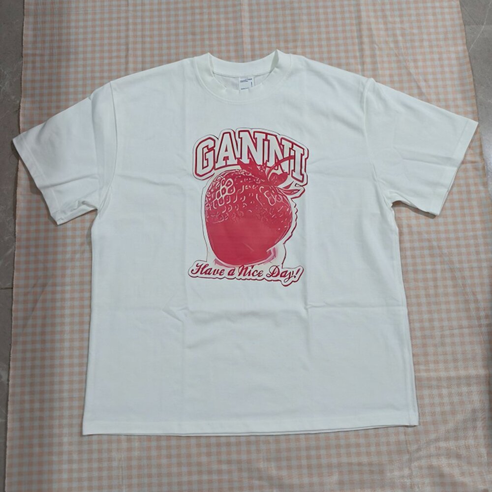Ganni White Printed Short-Sleeved T-Shirt